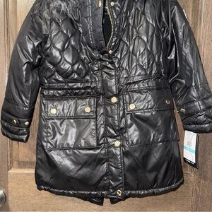 Black Quilted Jacket with Gold Accents